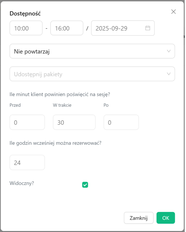 Formularz Dostępność