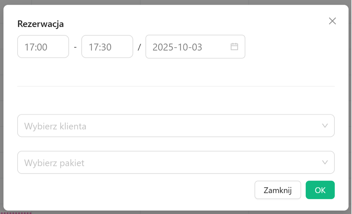 Formularz dodawania rezerwacji