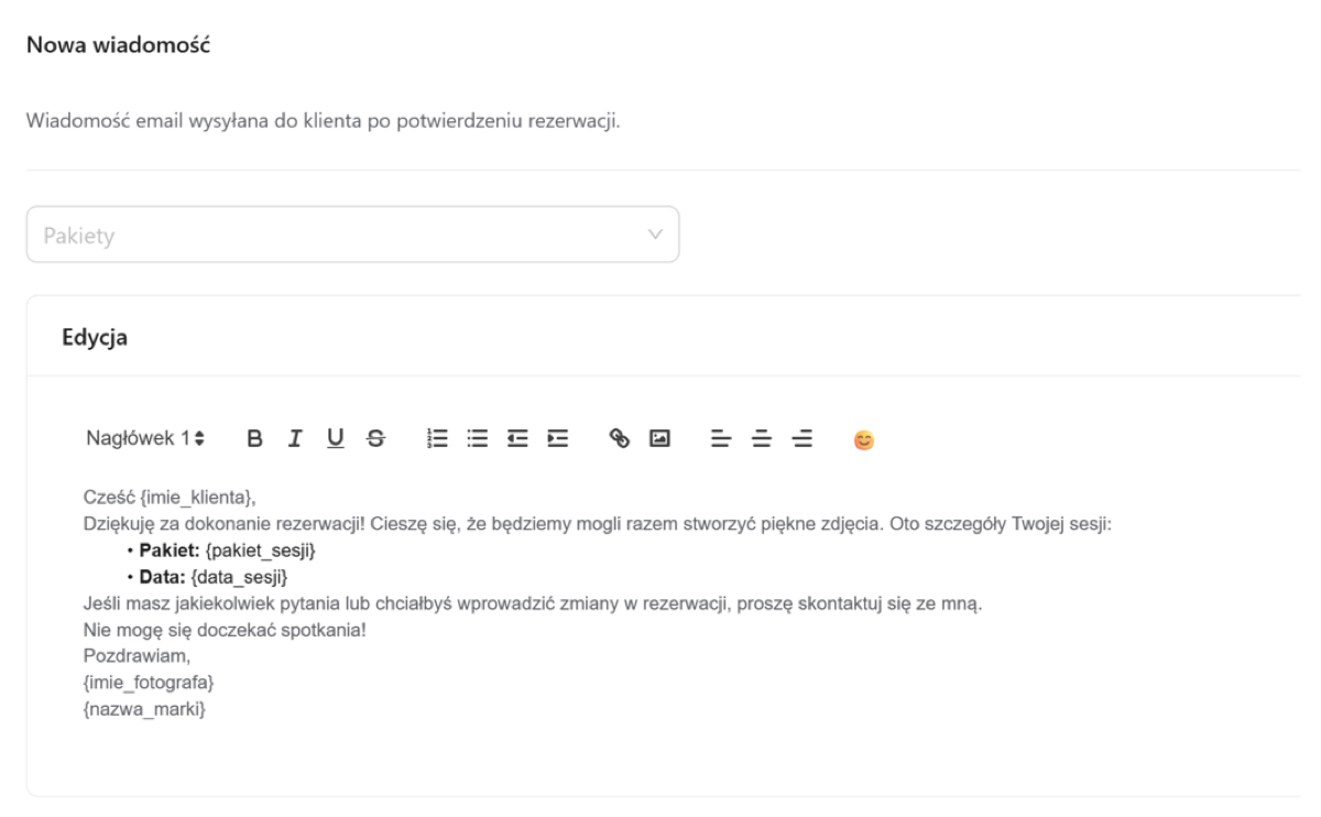 Formularz tworzenia wiadomości